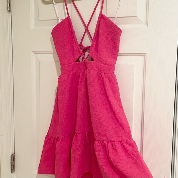 NWT Lulu’s Rising Temps Hot Pink Sleeveless Mini Dress - Picture 4 of 9